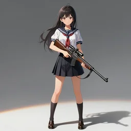 anime, full body, cute, female, a pretty girl wearing a school uniform and holding a sniper rifle, light and shadow effects, highly detailed, digital painting, art station, sharp focus, illustration, concept art, advanced digital anime art