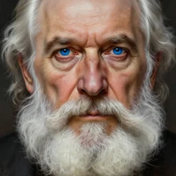 Old man, blue eyes, bushy white beard, digital painting, lots of details, extremely detailed, 4k, intricate, brush strokes, Mark Arian, Artgerm, Bastien Lecouffe-Deharme