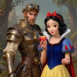 highly detailed digital steampunk arthurian portrait by james edwin mcconnell and walt disney of snow white holding an apple