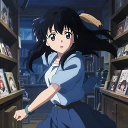 anime visual, portrait of a young female traveler in a alchemist's shop interior, cute face by yoh yoshinari, katsura masakazu, studio lighting, dynamic pose, dynamic perspective, strong silhouette, anime cels, ilya kuvshinov, cel shaded, crisp and sharp, rounded eyes, moody, blue colors!!!!!!