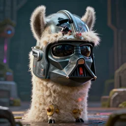 extreme detail 4 k cyberpunk llama wearing a dearth vader helmet on naboo full body