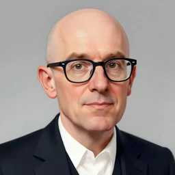 illustration caricature of a bald matt damon with glasses