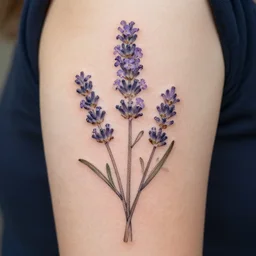 botanical tattoo designed by escher, verbena and lavender flowers, inking on skin