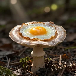 a toadstool that looks like a fried egg. nature photography.