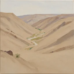 old valley, nature environment, unfinished canvas, dry brush texture, strokes visible, wash