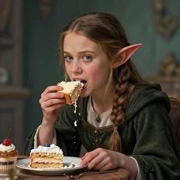 greta thunberg as a medieval goblin eating cakes. detailed digital art, trending on Artstation