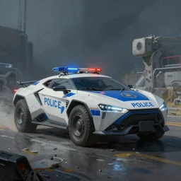 painting by eytan zana, futuristic vehicle police, cyberpunk