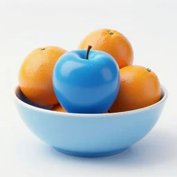 A blue apple in a bowl of oranges, 4k, photo, hd,