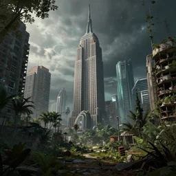 a beautiful photorealistic rendering of empire architecture urbex abandoned nature city by camille pissarro, alien universe liberty city nightvision vice city wilderness assassin's creed matte painting futuristic, archdaily, wallpaper, highly detailed, trending on artstation.