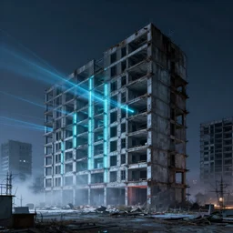 a beautiful photorealistic rendering of architecture building townhome urbex abandoned industrial architecture city unfinished building by kazuyo sejima, water vaporwave tron retro at winter uv light sea elysian laser nightvision at night, archdaily, wallpaper, highly detailed, trending on artstation.