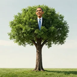 barack obama shaped tree, fashion photography