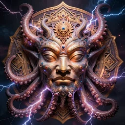 real life cthulhu face mandala photo with tentacles and suckers professional photography intricate lightning