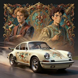 50s porsche, dynamic photograph, motion blur :: studio ghibli, beeple and James Gilleard and Justin Gerard :: ornate, dynamic, particulate, rich colors, intricate, elegant, highly detailed, centered, artstation, smooth, sharp focus, octane render, 3d