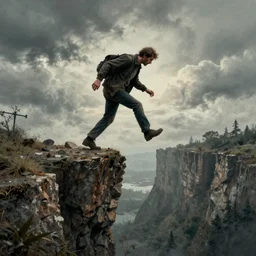 a foolish man walks off a cliff, horror art,