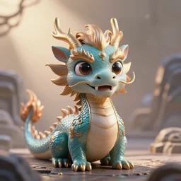 a cute eastern dragon with big eyes and friendly