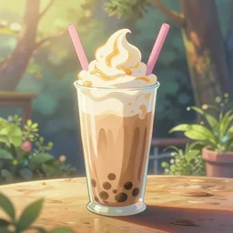 colored milk tea, ice cream, trending on studio ghibli, dreamy, soft, global illumination, radiant light, intricate environment, luminescence, highly detailed, 8 k