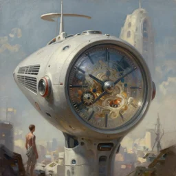 a time machine creating a utopia. highly detailed, digital painting, loose brush strokes, realistic shaded lighting, artstation, concept art, smooth, sharp focus, illustration, realism, oil painting, unreal engine 5, 8 k, art by peter mohrbacher and sam spratt, grey rutkowski, iris van herpen,