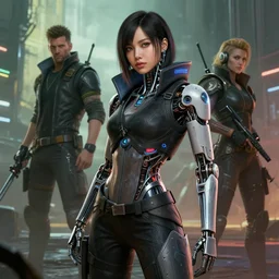 beautiful digital painting of lalisa with cybernetic implants with high detail, ( cyberpunk 2 0 7 7, mass effect, bladerunner 2 0 4 9 ), wide shot, environment, 8 k, stunning detail, photo by artgerm, greg rutkowski and alphonse mucha, unreal engine 5, 4 k uhd