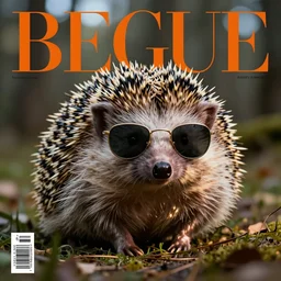 a hedgehog with sunglasses in a fashion magazine cover