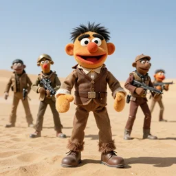 puppet muppet soldiers in the desert. action movie.