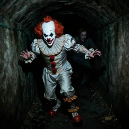 pov being chased by a clown in the sewers, horrifying infamous dark photograph