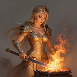 stunning goddess of smithing portrait, furnace, fire, fantasy, intricate, elegant, highly detailed, digital painting, artstation, concept art, smooth, sharp focus, illustration, art by afshar petros and krenz cushart and artem demura