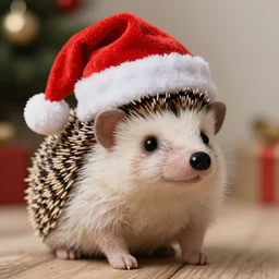 a stuffed animal hedgehog with a santa hat on it's head, a stock photo by Lorenzo Lotto, shutterstock, hurufiyya, wimmelbilder, stockphoto, stock photo