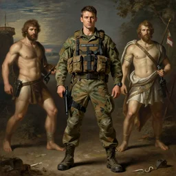 colin farrell as a special operations member, in battle, covert military pants, military boots, greek mythology, oil reinassance painting by cornelis van poelenburgh and dosso dossi, ultra detailed, concept art, 8 k what