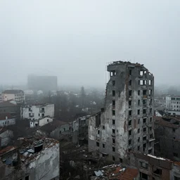 a destroyed city covered in mist by michal karcz