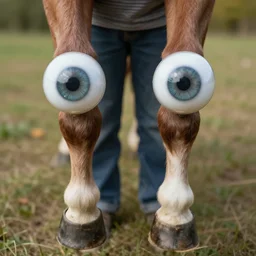 a boy whose hands have been replaced by horse hooves and his eyes are literally the size of bowling balls