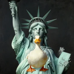 painting by hieronymus bosch, statue of liberty as a duck, extreme detail, dramatic, beautiful, haunting, wow, wow, wow, monumental, symmetry