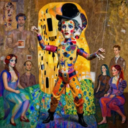 the world's richest man is an evil ventriloquist dummy, psychedelic, muhammad! pulling the strings, patterned skin, trending on artstation, photorealism, vibrant colors, digital art, in the style of harumi hironaka, gustav klimt, egon schiele, coby whitmore, david bates, monet, lisa frank, picasso, octane render.