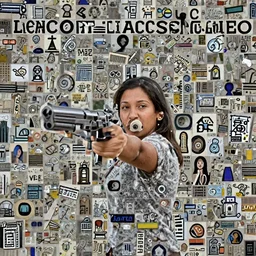 Alexandria Ocasio-Cortez aiming a gun at the camera, realistic 4k