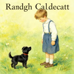 a boy and a small black dog by randolph caldecott