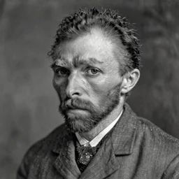 a monochrome daguerrotype realistic, supersharp, photographic portrait of vincent van gogh, shallow depth of field