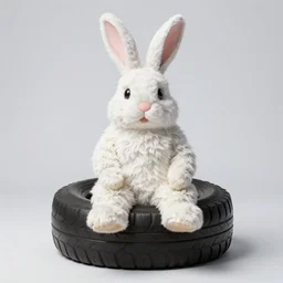 easter bunny sitting on a tire, studio photo, high quality