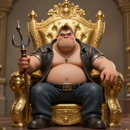 Pudge from dota2, posing with his hooks, in front of a golden throne, photorealistic, highly detailed, leica M3