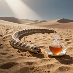 blockprint of a sand worm from dune having tea