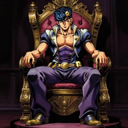 dio from jojo's bizarre adventure sitting on a throne, matte painting by greg rutkowski, dim lighting