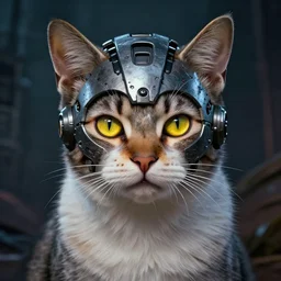 sexy beautiful kitty with yellow snake eyes, head made of mech mask rendered in unreal engine, movie shot from the witcher, cyberpunk universum, dark scifi, painted by carne griffiths and beksinski