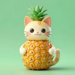 Cat as pineapple, 3D unreal render, colorful, trending on artstation, green background