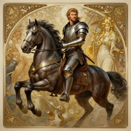 Chris Hemsworth riding an armored warhorse into battle, D&D style, fantasy, intricate, elegant, highly detailed, digital painting, artstation, concept art, matte, sharp focus, illustration, art by Artgerm and Greg Rutkowski and Alphonse Mucha
