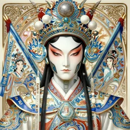 portrait of a masculine male cyberpunk machine, machine face, upper half portrait, decorated with chinese opera motifs, asian, fine china, wuxia, traditional chinese art, intricate, elegant, highly detailed, symmetry, headpiece, digital painting, artstation concept art smooth sharp focus, illustration, art by artgerm and greg rutkowski alphonse mucha 8 k
