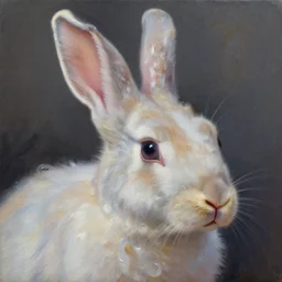 stunning oil painting of a detailed portrait of a rabbit head as a translucent ooze creature, trending on artstation