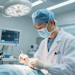ultra realistic and intricate detailed photograph of a futuristic surgeon, doctor, medicine, healthcare, technology, innovation, bright modern style, artstation, unreal render, depth of field, ambient lighting, award winning, stunning