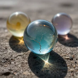 Translucent multicolored spheres, reflections, cracks, hd photograph