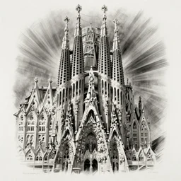 centered portrait of the sagrada familia, stylised, charchoal drawing by gunjan daga and sadashiv sawant, extremely intricate and detailed