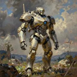 humanoid mech, oil painting, concept art