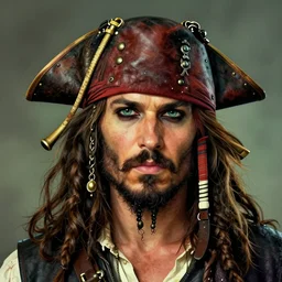 a bearded pirate and leather hat, digital art