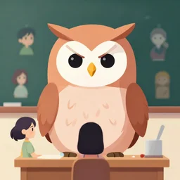 an angry teacher owl, clean cel shaded vector art. shutterstock. behance hd by lois van baarle, artgerm, helen huang, by makoto shinkai and ilya kuvshinov, rossdraws, illustration,